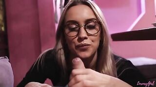 A blowjob is the best dessert for two friends in the restaurant