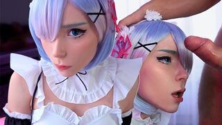 Kawaii maid cosplays to give her boss a deepthroat blowjob and more