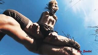 A passionate girl has a huge dick during the picnic in the fresh air