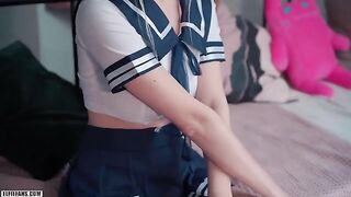 Young Japanese schoolgirl gets her pussy filled with cum