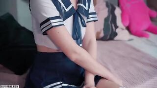 Young Japanese schoolgirl gets her pussy filled with cum