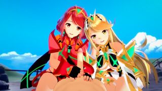 Pyra and Mythra fuck each other with intense passion in this hot 3D hentai