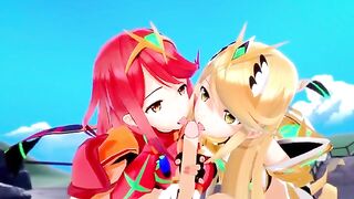 Pyra and Mythra fuck each other with intense passion in this hot 3D hentai