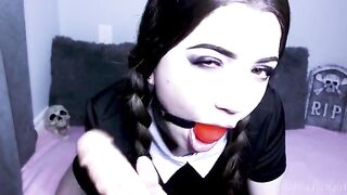 Wednesday Addams gets her pussy stuffed with a big dildo