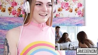 Carly Rae Summers reacts to a hardcore compilation with James Deen and Sara Luvv