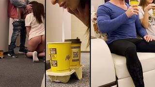 A delivery guy was screwed by a cheating wife, feeding him cum in coffee