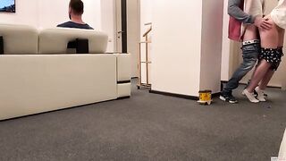 A delivery guy was screwed by a cheating wife, feeding him cum in coffee