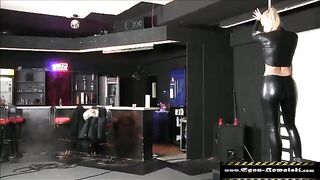 Hot girl fucks with two guys and gets doppelcreampied in latex