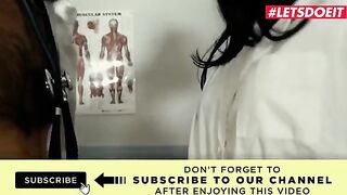 Two petite teens get fucked by a horny doctor in a steamy scene