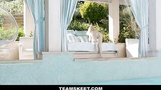 Tiny yoga trainer Lola Fae gets banged by pool