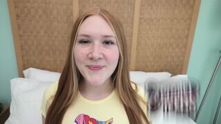 Redhead teen with freckles and red pubic hair gets her pussy eaten and fucked