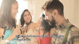 A guy is fucking with his colleagues in a wild party