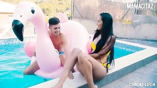 Petite brunette Andreina Deluxe banged by a huge dick at the pool