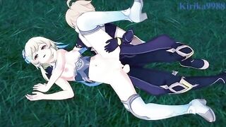 Aether and Futa Lumine fuck in the meadow at night - Genshin Impact Hentai