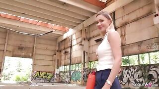 A tall blonde with long legs gets fucked hard on the street by Public Agent