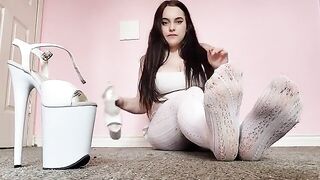 White tights and pleasers foot worship action