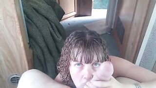 Petite slut Lavender Joy gets her mouth filled with cum in hot POV action