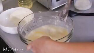 Hot stepmom Florane Russell fucks and eats pussy with her stepdaughter Jenny Wild in the kitchen