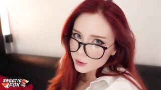 The slutty secretary gets fucked hard by her boss and receives a cumshot on her big boobs