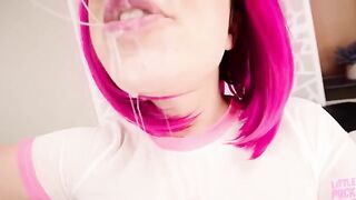 A pink-haired slut gets her face covered with cum multiple times in this hot video