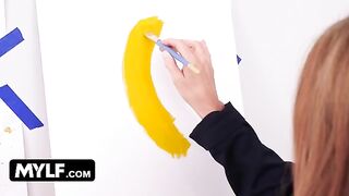 Artistic MILF with huge boobs seduces her nude painting model