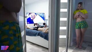 The stepdaughter again spies on her stepfather, continuing their intimate roleplay
