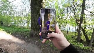A man has a cum in the mouth of stranger in public place