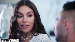 Gorgeous brunette April tries anal sex for the first time, and she loves it!