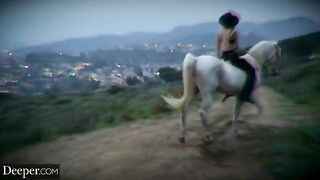 Cowgirl Kenna and Anna Claire in a hot interracial threesome with cum swapping