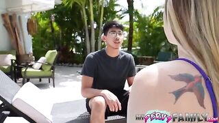 A slutty stepsister got caught and tried to hide her secret by giving a blowjob