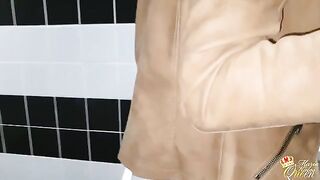 Public toilet fuck with a brunette in doggy style action
