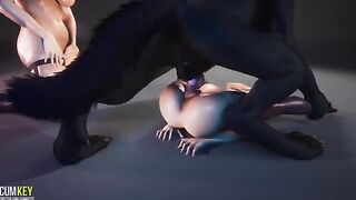 Girls with appetizing bodies please a werewolf