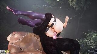 Busty woman fucked by a monster in anal sex with sperm on her face
