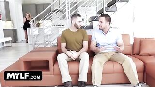 A hot cougar greeted the hero of the army with her juicy boobs