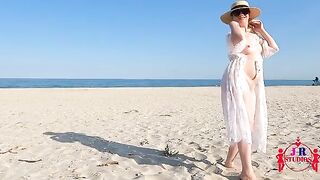 First time posing naked and fucking on a public beach