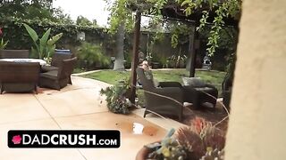 Fit brunette lets stepdad finger and fuck her outdoors
