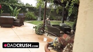 Fit brunette lets stepdad finger and fuck her outdoors