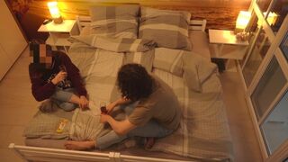 A drunk couple fucked on the bed, hidden camera capturing every moment