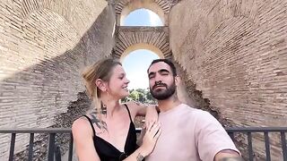 Petite blonde is roaming and moaning in Rome with her partner