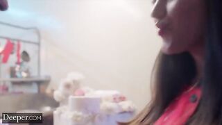 The baker competes with a hot girl, showcasing her amazing skills