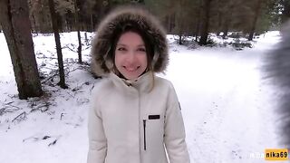 I like to fuck outdoors even in the snow - Cum on my pretty face POV