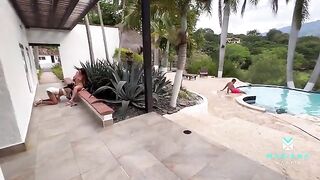 I fucked my boyfriend and his stepsister by the pool