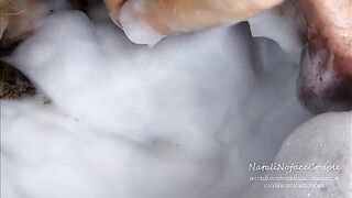 The blonde is having a bath and she masturbates with her toy