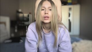 The girl in a sexy dress seduces her boyfriend hard