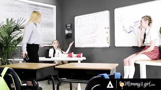 The teacher called the naughty student and her bestie for an intimate lesson