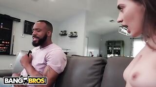 Petite teen Sera Ryder gets overwhelmed by her stepdad's massive black cock in a steamy scene