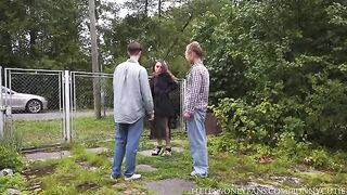A blowjob with a lot of saliva and deep penetration in the village