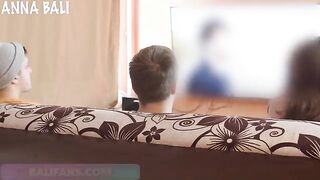 The cute woman risked to have sex with a friend on the couch