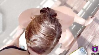 Bored busty Latina gets convinced to suck and fuck on the rooftop