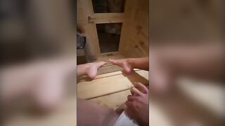This guy masturbates while in sauna... I saw him and I sucked him until he came